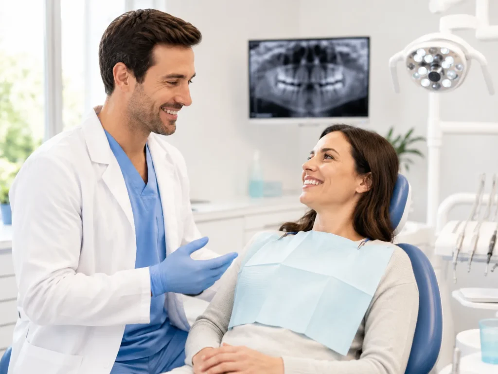 Dentist discussing clear aligners with patient
